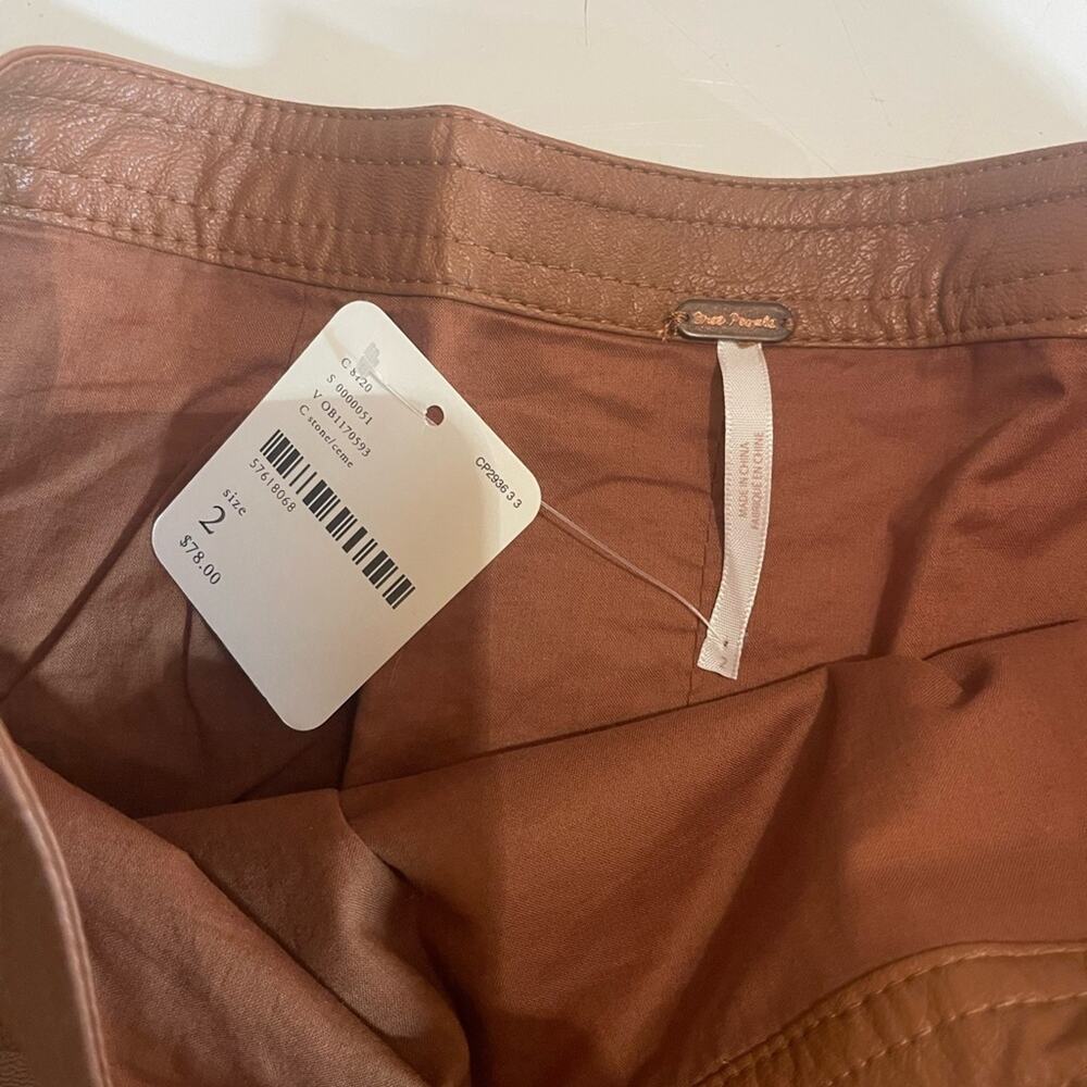 NWT - Free People - Elegant Faux Leather Brown Wrap Skirt - Picture 5 of 5